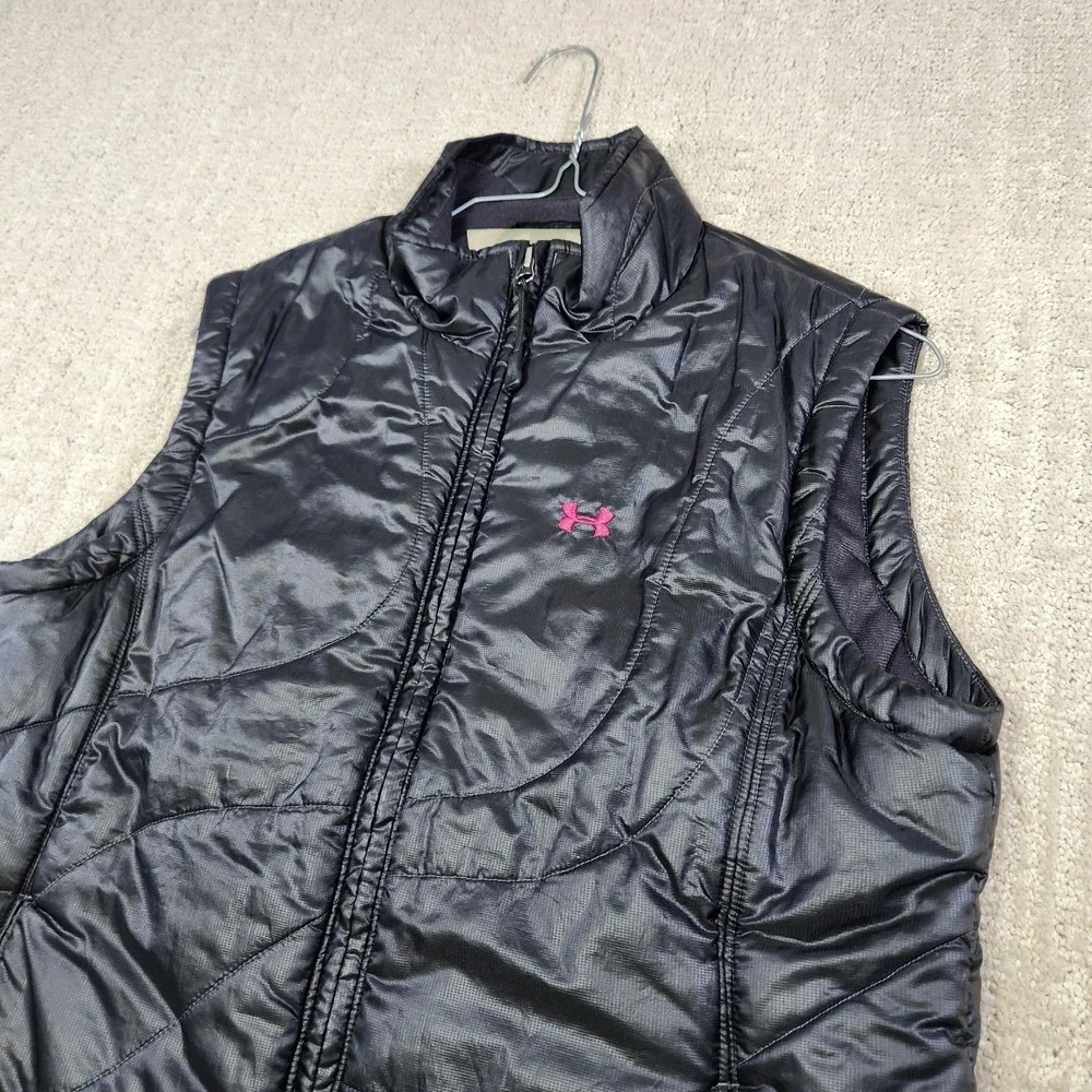 Under‎ Armour Puffer Vest Women Medium Black Quilted Full Zip Water Resistant